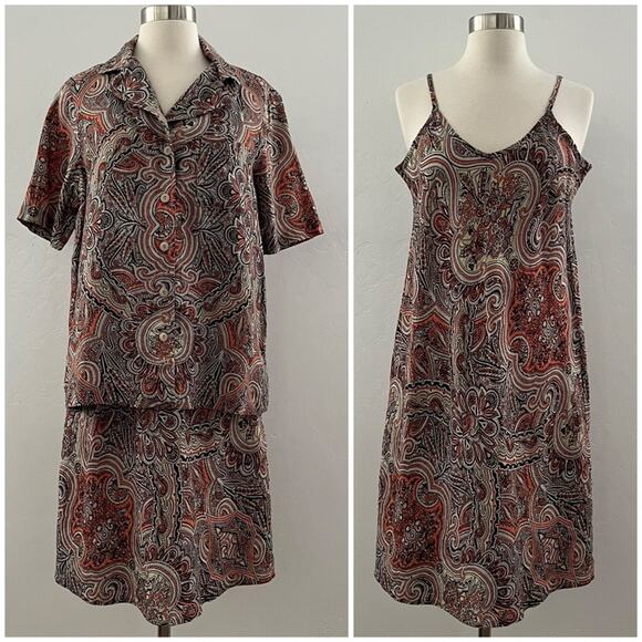 Flax Sleeveless Dress Button Up Top 2 Piece Set Linen Quiet Luxury Paisley Small - Picture 1 of 13